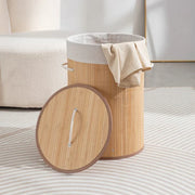 Bamboo Laundry Basket For Storage Round Brown