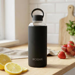 Load image into Gallery viewer, Aquashot Borosilicate Glass Water Bottle With Silicon Sleeve 750ml Black