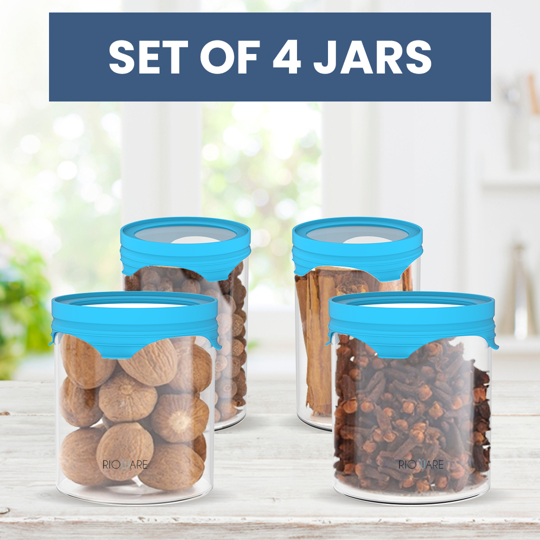 Borosilicate Round Glass Jar Set for Kitchen Storage  - Air-Tight Square Lids with Silicon Sealing - Kitchen Container Set and Storage Box