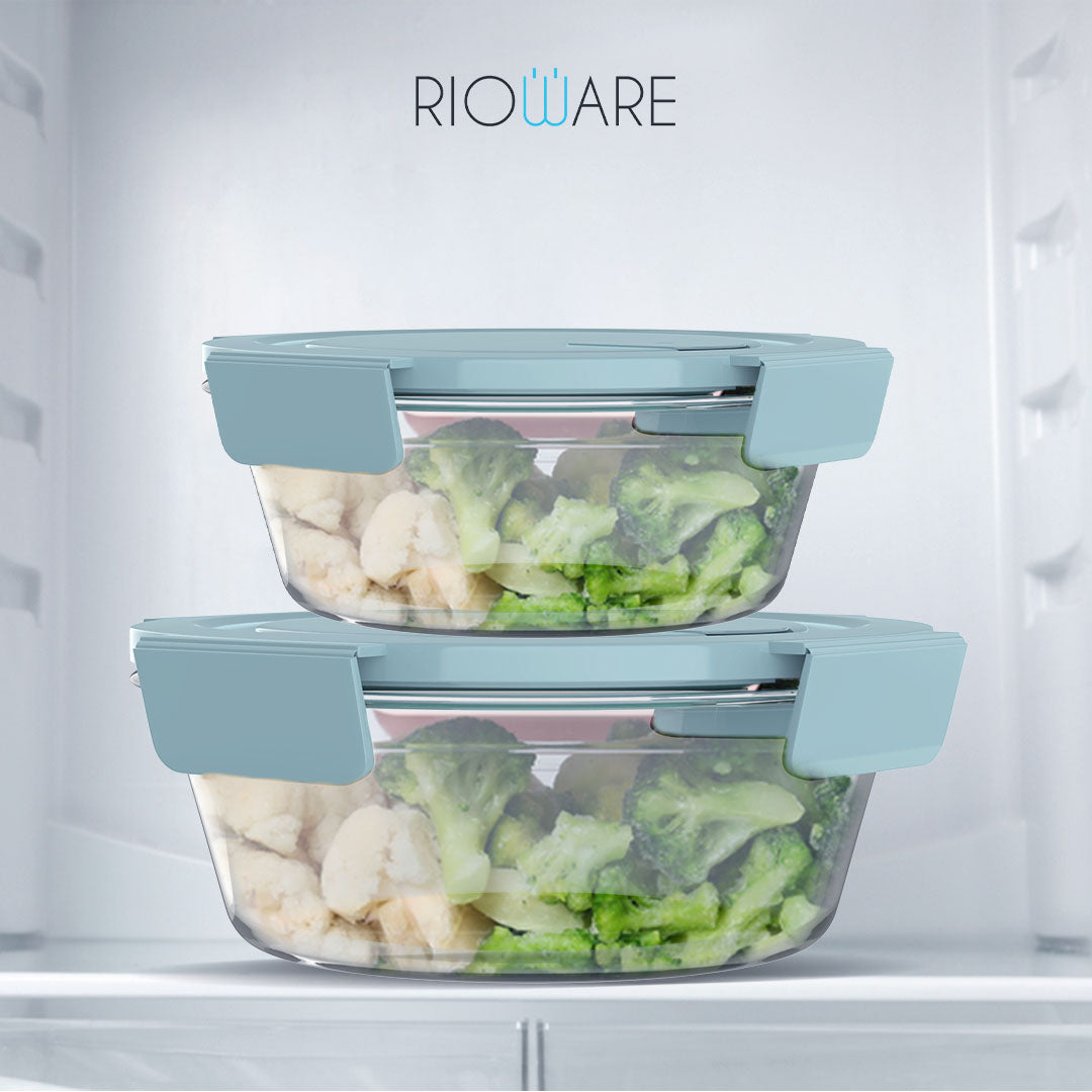 Rioware® Glass Airtight Container Set For Food Storage | Leak Proof | Lunch Box for Office, Fridge & School (400ml +650ml - Set of 02) - Transparent