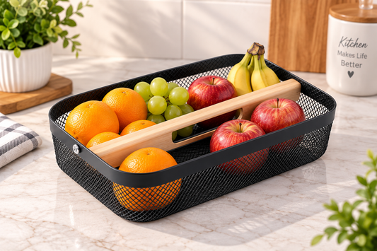 Two Compartment Metal Storage Basket