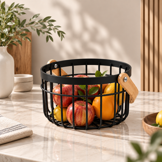 Metal Storage Basket with Wooden Handles