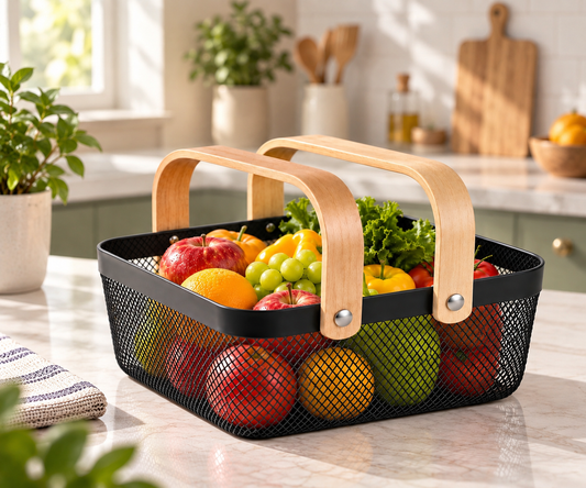 Metal Basket with Wooden Handles