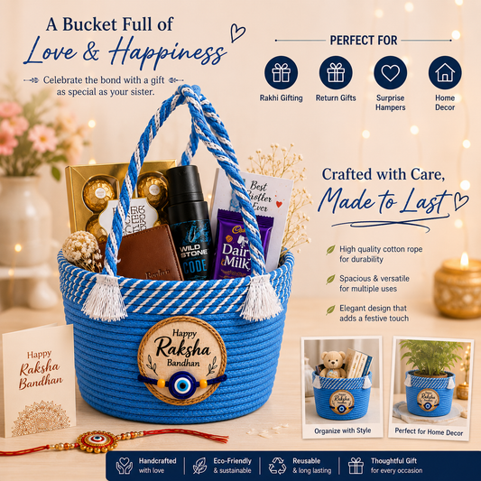 Handcrafted Cotton Rope Rakhi Gift Basket – Blue