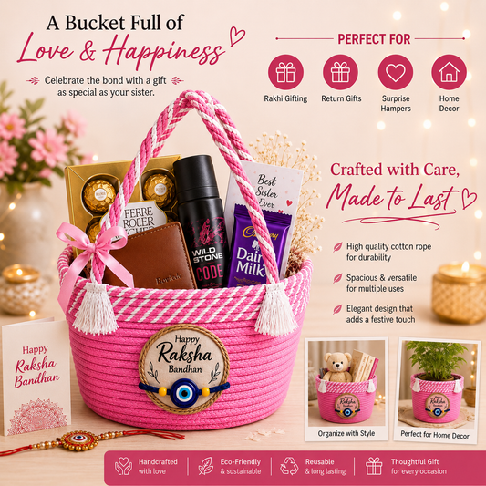Handcrafted Cotton Rope Rakhi Gift Basket – Pink
