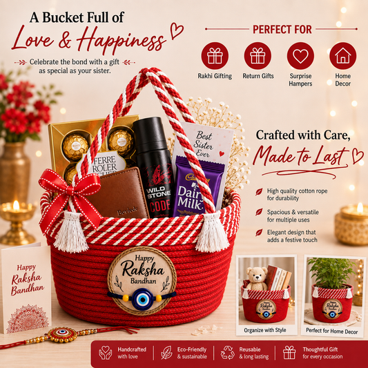 Handcrafted Cotton Rope Rakhi Gift Basket – Red