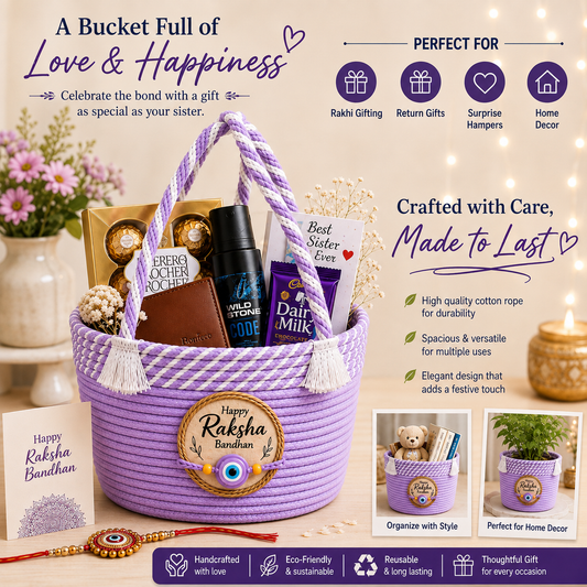 Handcrafted Cotton Rope Rakhi Gift Basket – Purple