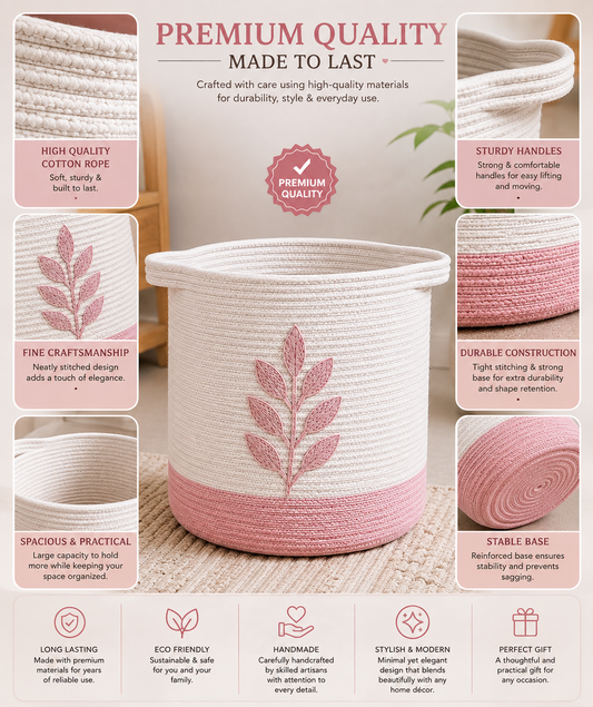 Dusty Pink Leaf Storage Basket