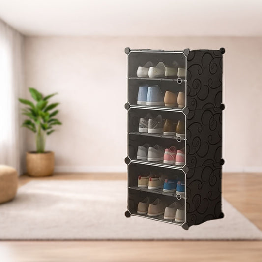 Shoe Rack Organizer 12 Pair 6 Shelves Black