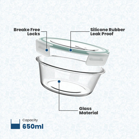 Glass Airtight Container Set 400ml +650ml Set of 02 Transparent