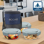 Load image into Gallery viewer, Premium Glass Lunch Box Round Set - Set of 3 (400ml each) - Microwavable, Transparent - Includes Lunch Bag - BPA-Free Food Containers
