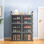Load image into Gallery viewer, Rioware Upgraded Shoe Rack for Home Plastic, Portable Shoe Rack with Dustproof Door for Heels/Slippers/Boots,𝟔-𝐃𝐨𝐨𝐫_𝟏0-𝐒𝐡𝐞𝐥𝐟 Shoe Storage Cabinet for Entryway or Bedroom - Black